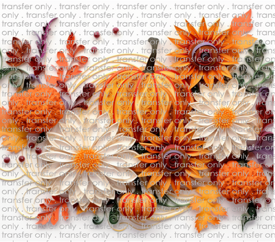 3D-FALL-04 Autumn Flowers and Pumpkins Tumbler Wrap