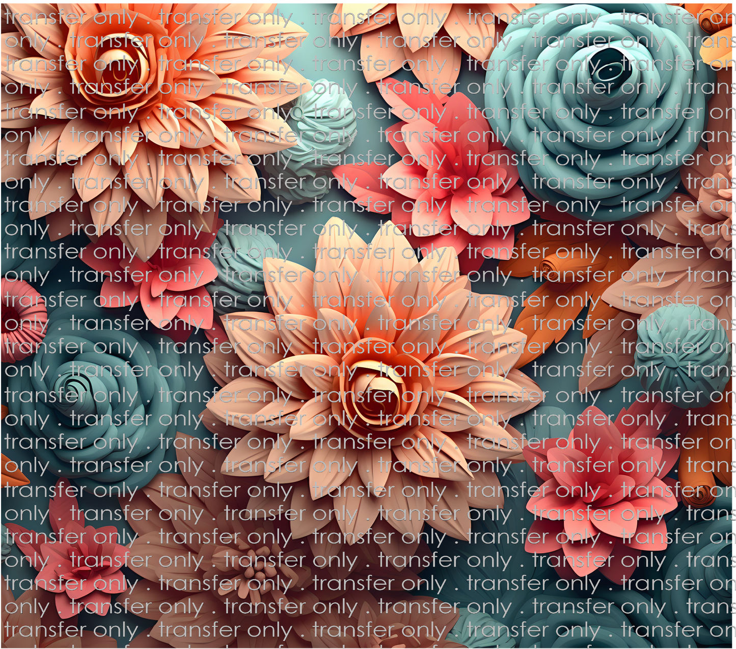 3D-FLW-05 Flowers Peach and Teal Tumbler Wrap