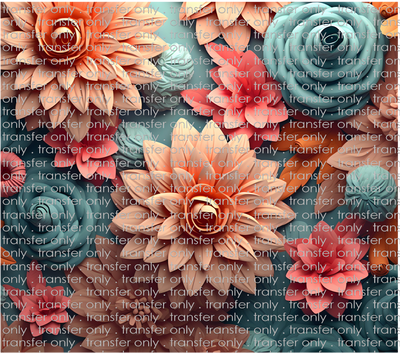 3D-FLW-05 Flowers Peach and Teal Tumbler Wrap