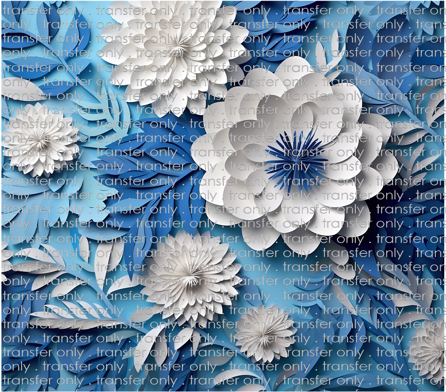 3D-FLW-33 Blue and White Paper Flowers Tumbler Wrap