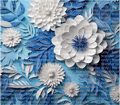 3D-FLW-33 Blue and White Paper Flowers Tumbler Wrap