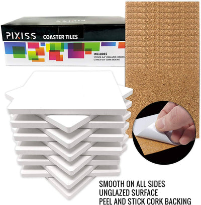 PIXISS DIY Square Coaster/Tiles Kit with Acrylic Paint, Sten