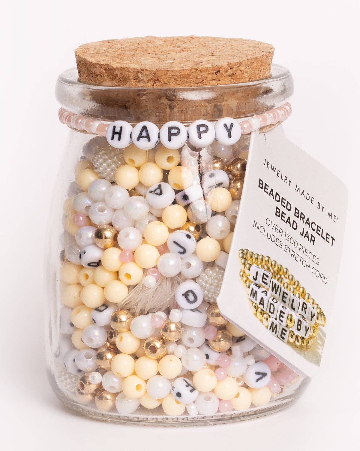 HAPPY Round Letter Neutral Tone DIY Bead Jar