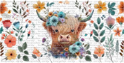 ANM UV 104 Highland Cow and Flowers UV DTF 16oz Wrap