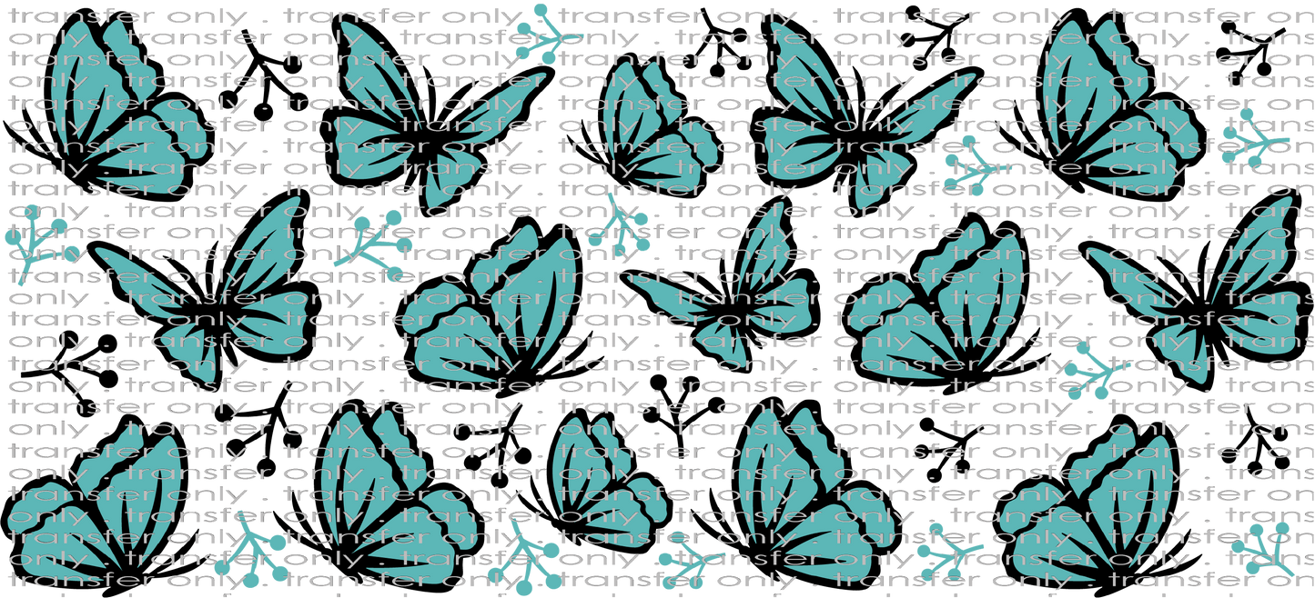 ANM UV 148 WM Teal and Black Butterflies UV DTF 16oz Wrap