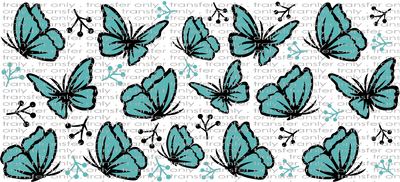 ANM UV 148 WM Teal and Black Butterflies UV DTF 16oz Wrap