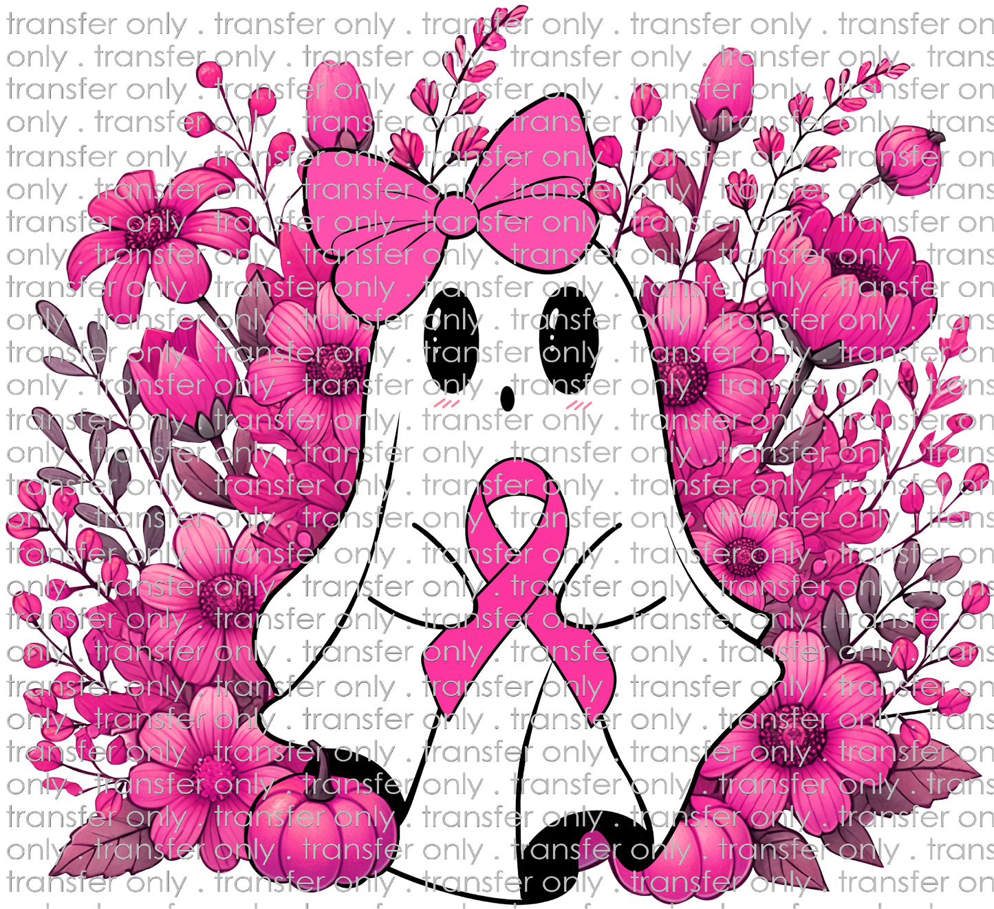 AWR 211 Cute Ghost with Pink Ribbon and Flowers