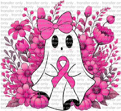 AWR 211 Cute Ghost with Pink Ribbon and Flowers