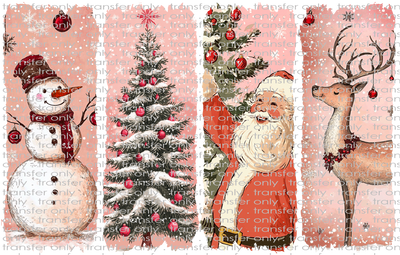 CHR 1173 Pink Snowman Tree Santa and Deer