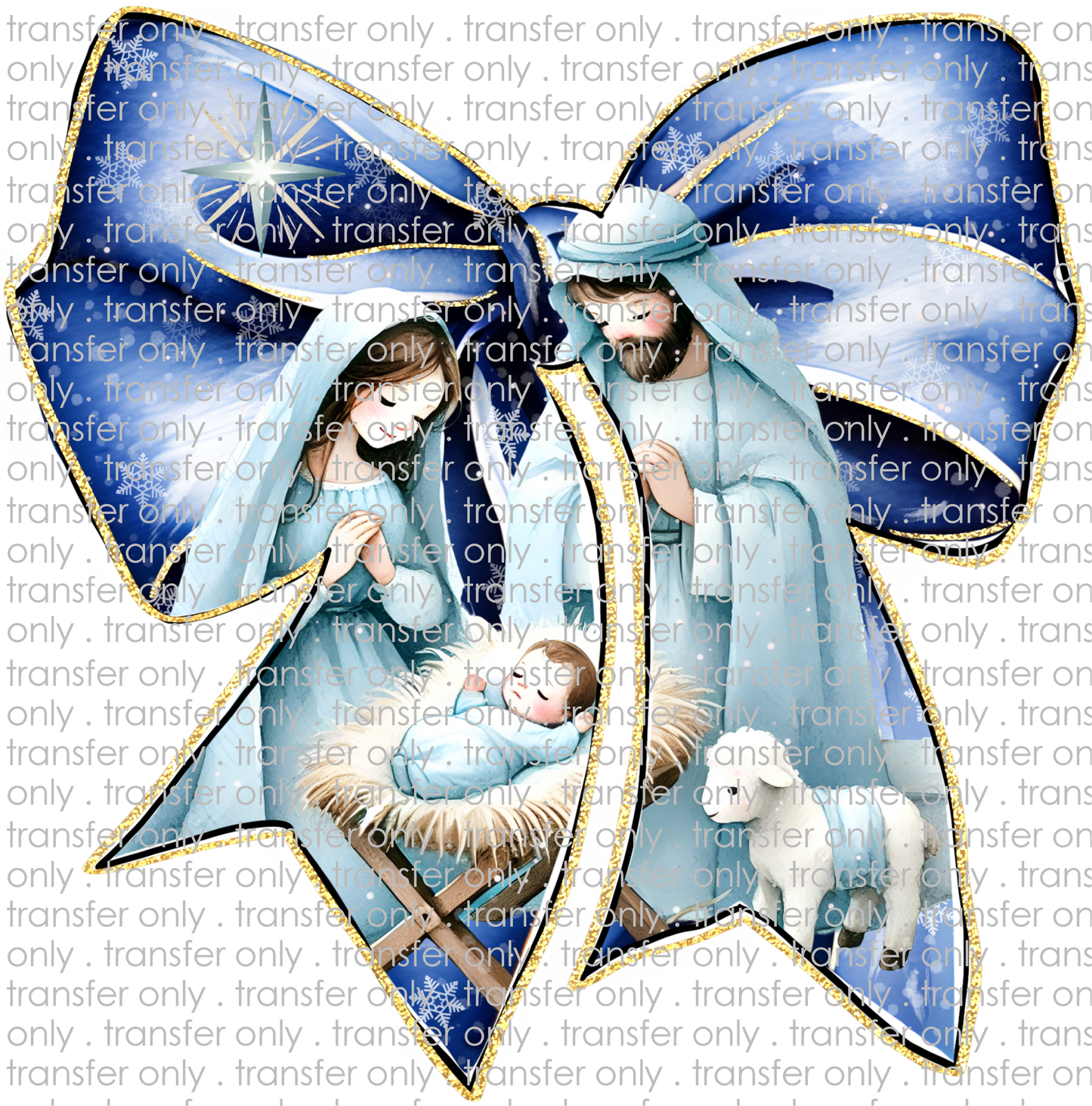 CHR 1199 Jesus Bow Nativity Scene Snowflakes Faux Glitter