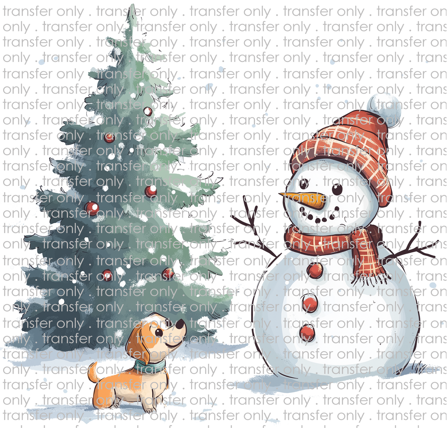 CHR 1224 Christmas Tree with Snowman and Dog Scene