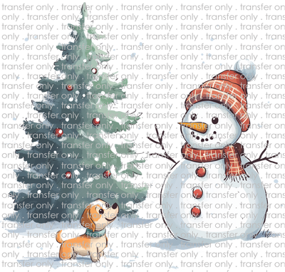 CHR 1224 Christmas Tree with Snowman and Dog Scene