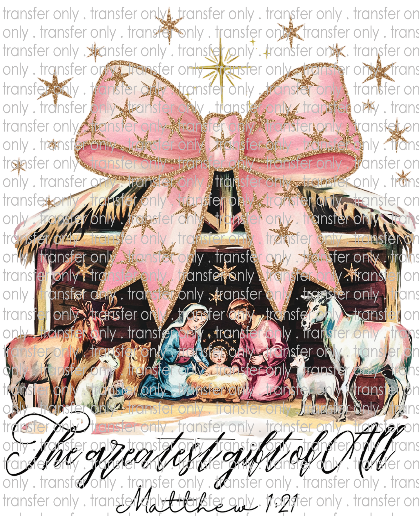 CHR 1242 Nativity Scene with Pink Bow