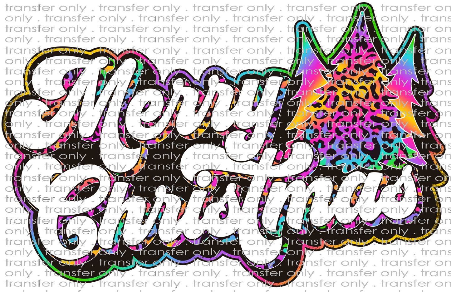 CHR 887 Merry Christmas Retro Rainbow Leopard Trees