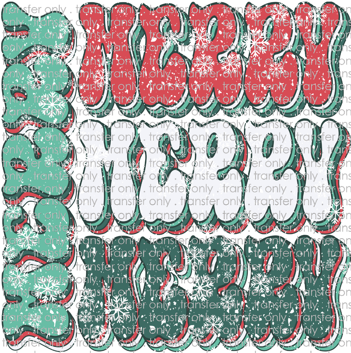 CHR 943 Merry Retro Stacked Distressed Flakes Red White Greens