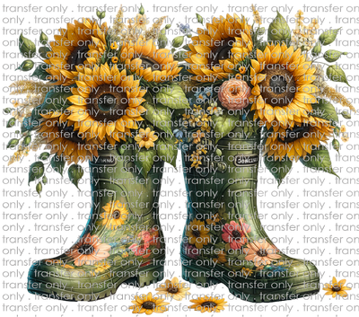 FLW 93 Green Rain Boots with Sunflowers