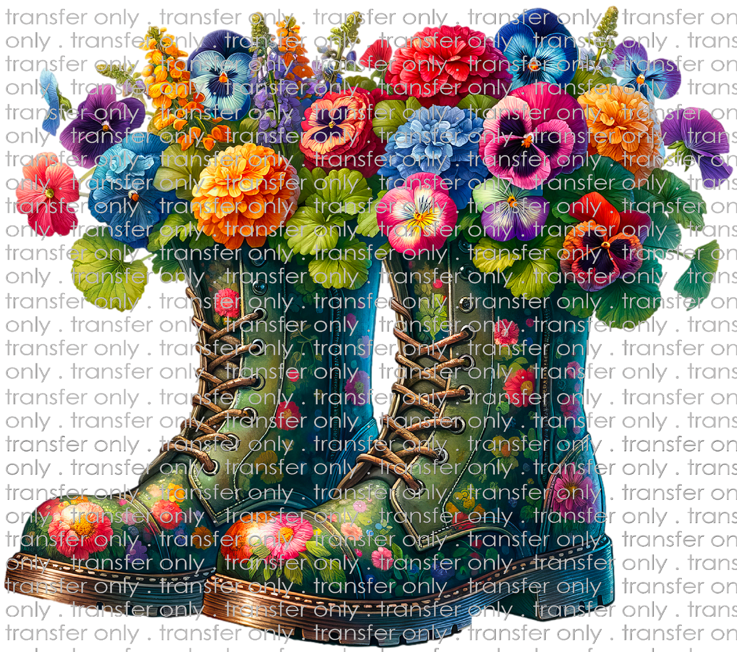 FLW 94 Green Combat Boots with Flowers