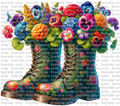 FLW 94 Green Combat Boots with Flowers