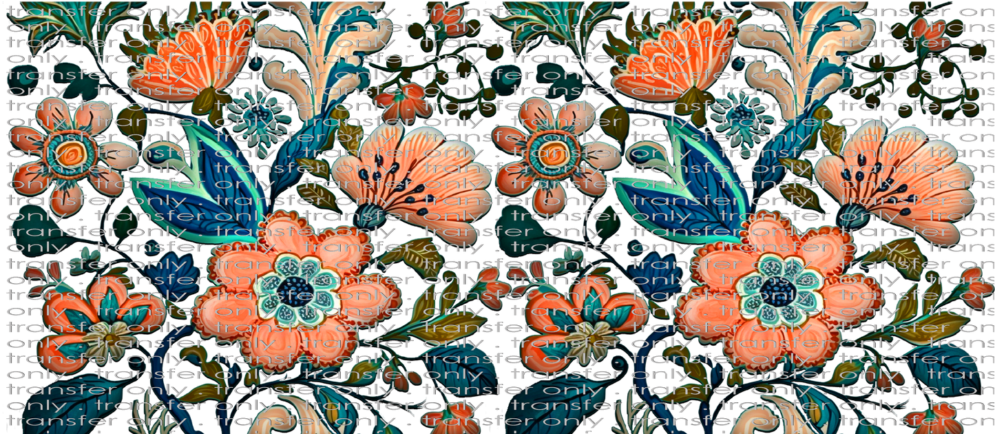 FLW UV 159 Blue and Coral Flower Wallpaper UV DTF 16oz Wrap