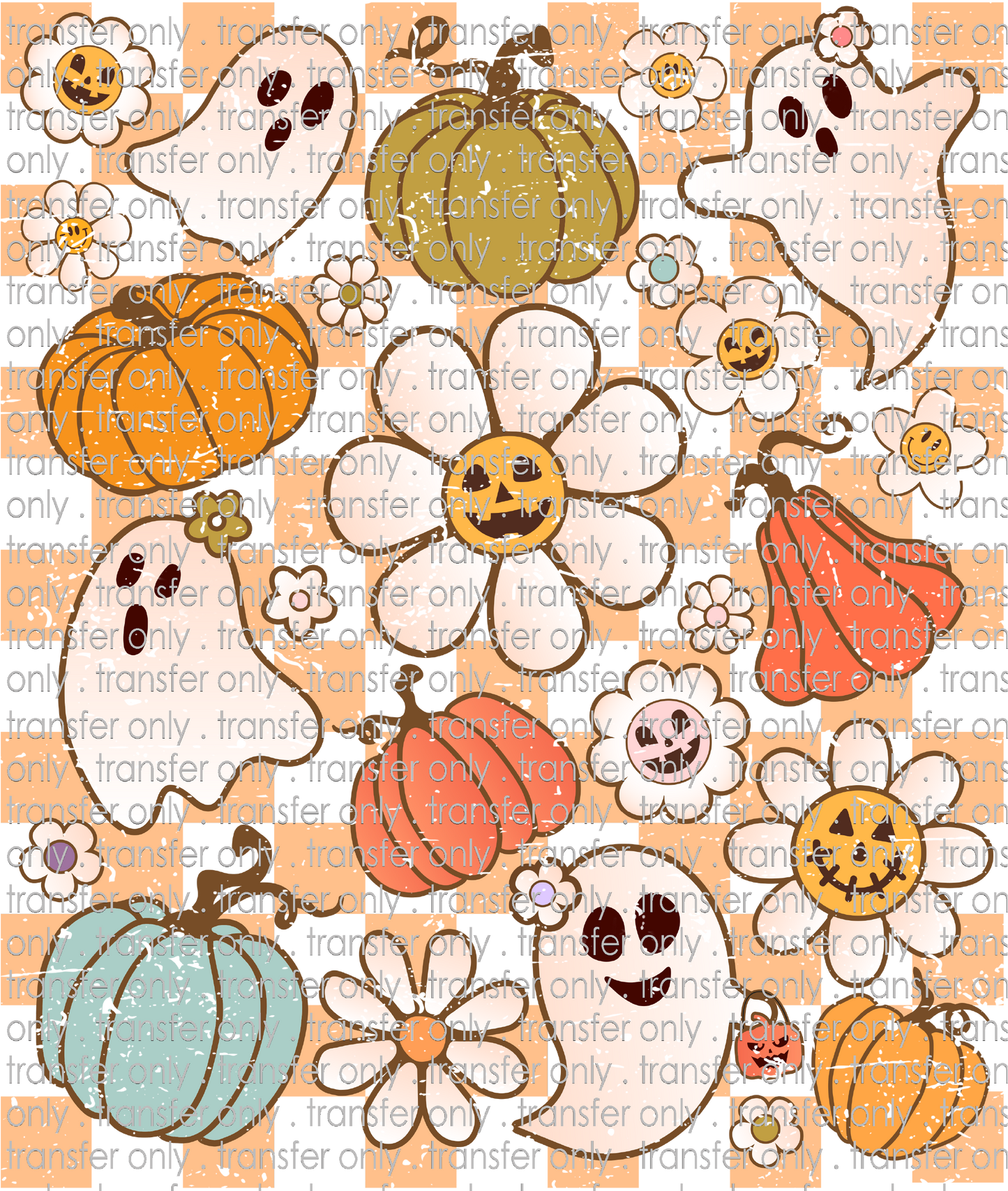 HALLO 181 Checkered Ghosts Flowers Pumpkins Distressed