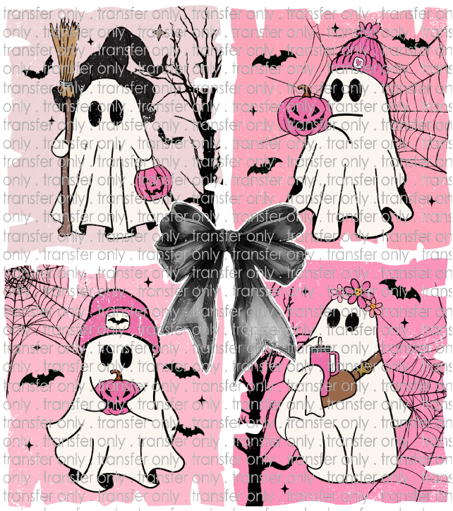 HALLO 307 Pink Background Ghosts Black Bow