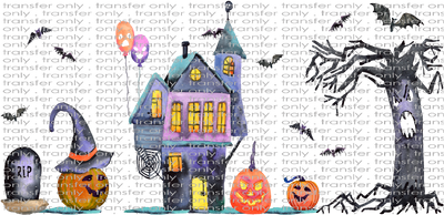 HALLO UV 105 Cartoon Halloween Scene UV DTF 16oz Wrap