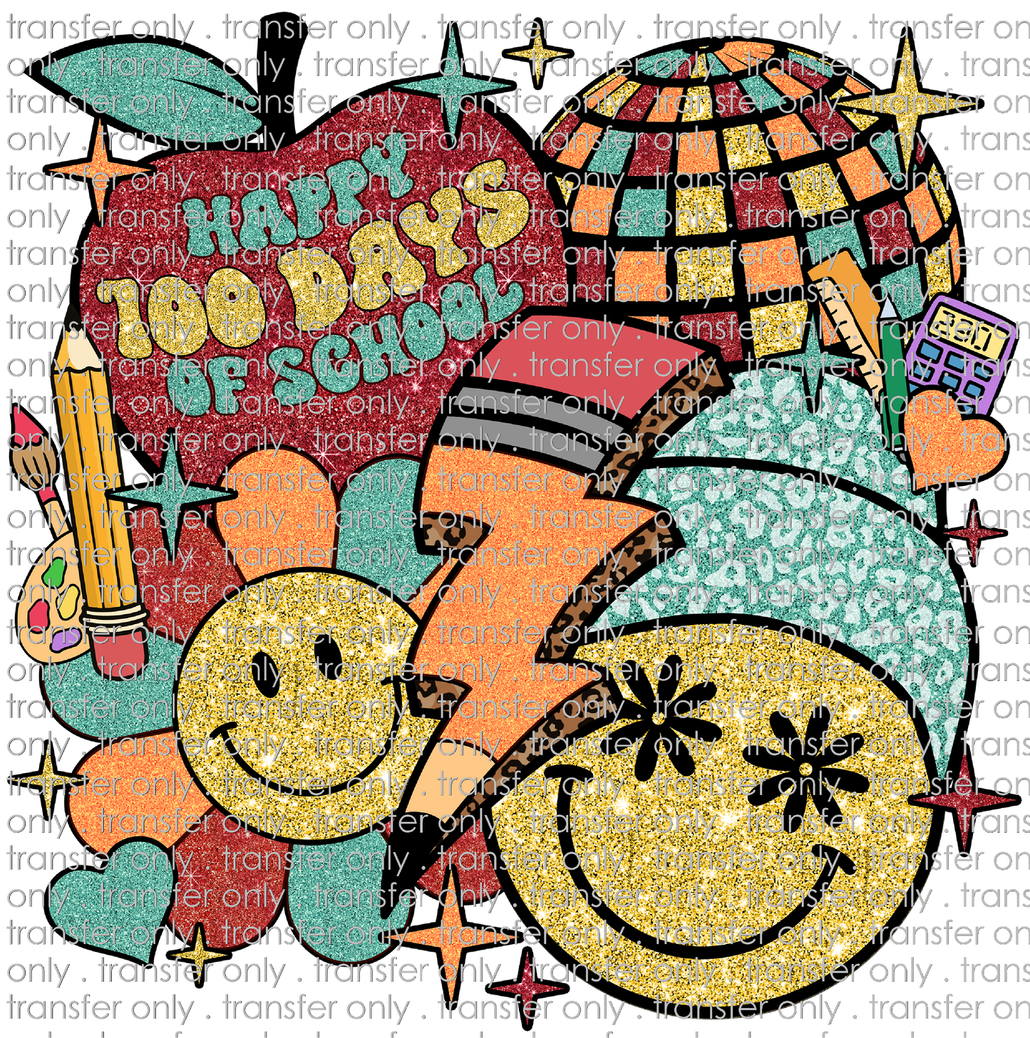 SCH 860 Happy 100 Days of School Retro Faux Glitter