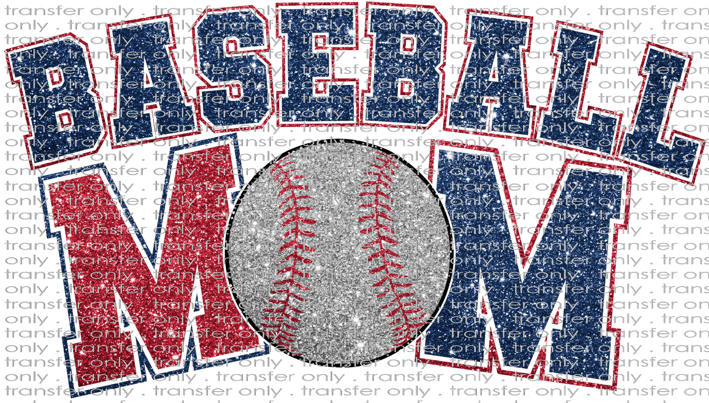 SPT 485 Baseball Mom Faux Glitter Navy and Red