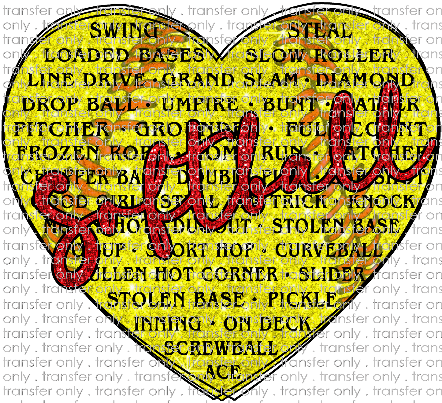 SPT 491 Softball Heart Faux Glitter