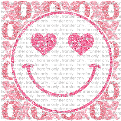 VAL 398 XOXO Smiley Face Pink Faux Glitter