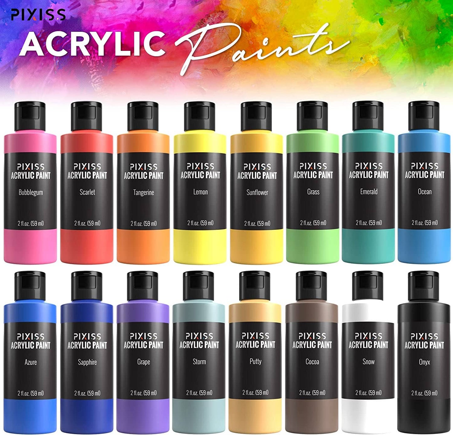 PIXISS Acrylic Paint Set - 16 Vibrant Colors