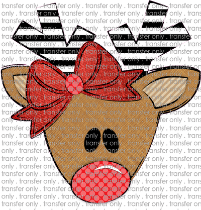 CHR 233 Reindeer Stripe Antlers Red Dot Nose Red Bow