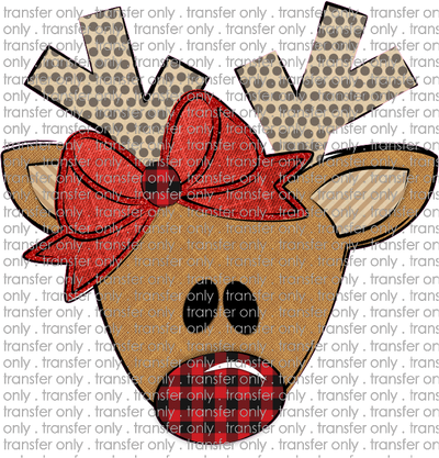 CHR 241 Reindeer Dot Antlers Buffalo Nose Red Bow