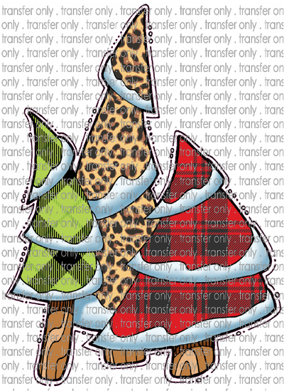 CHR 291 Three Christmas Trees Leopard Buffalo Plaid