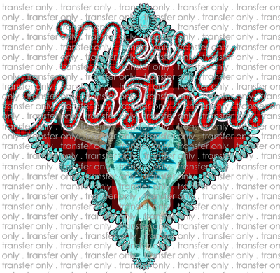 CHR 683 Merry Christmas Blue Western Skull