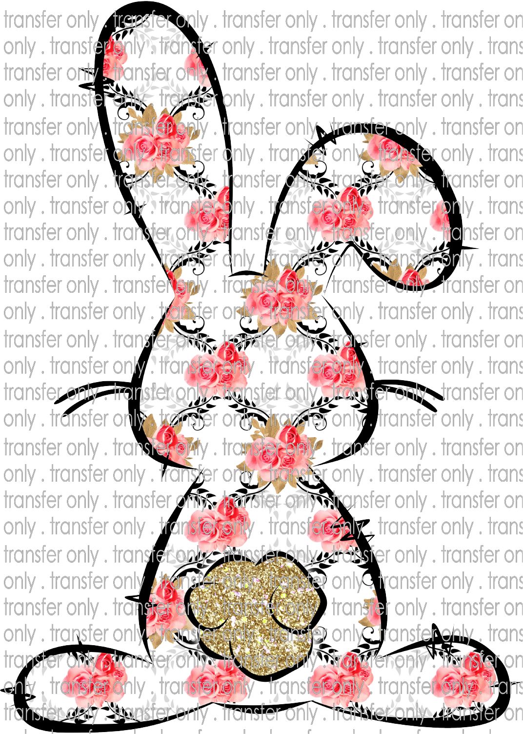 EST 19 Bunny Outline Black Flowers