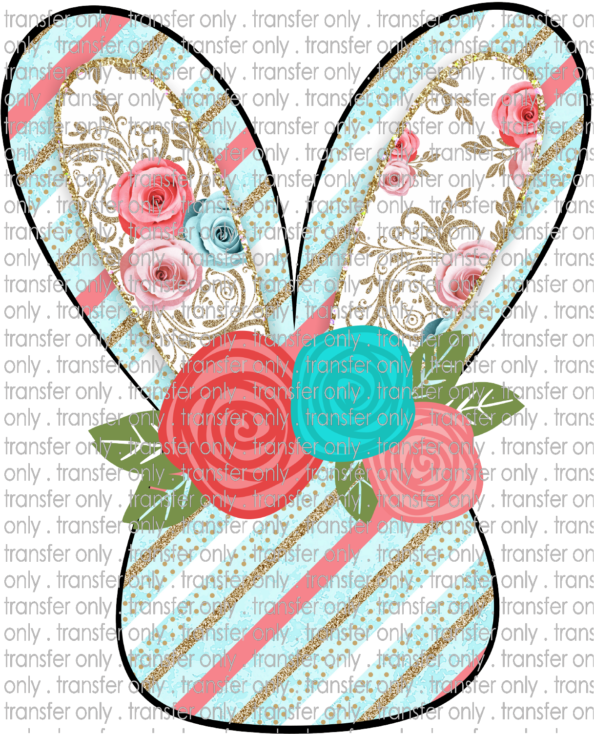 EST 21 Bunny Outline Blue Stripes Flowers