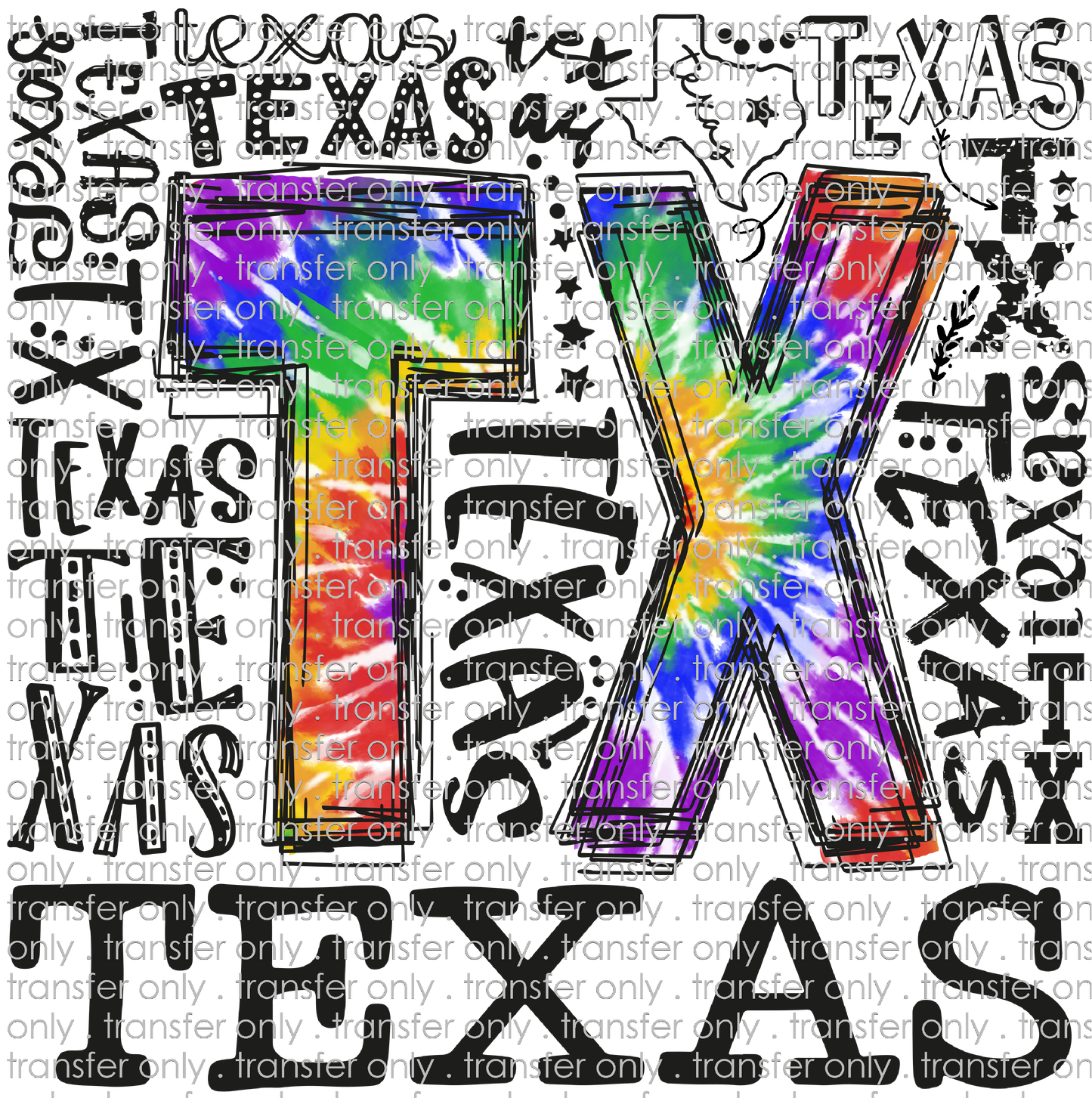 TX 112 TX Tie Dye Word Art