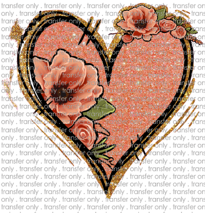 VAL 220 Floral Peach Glitter Heart