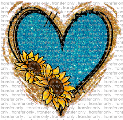 VAL 225 Gold Glitter Sunflower Blue Heart