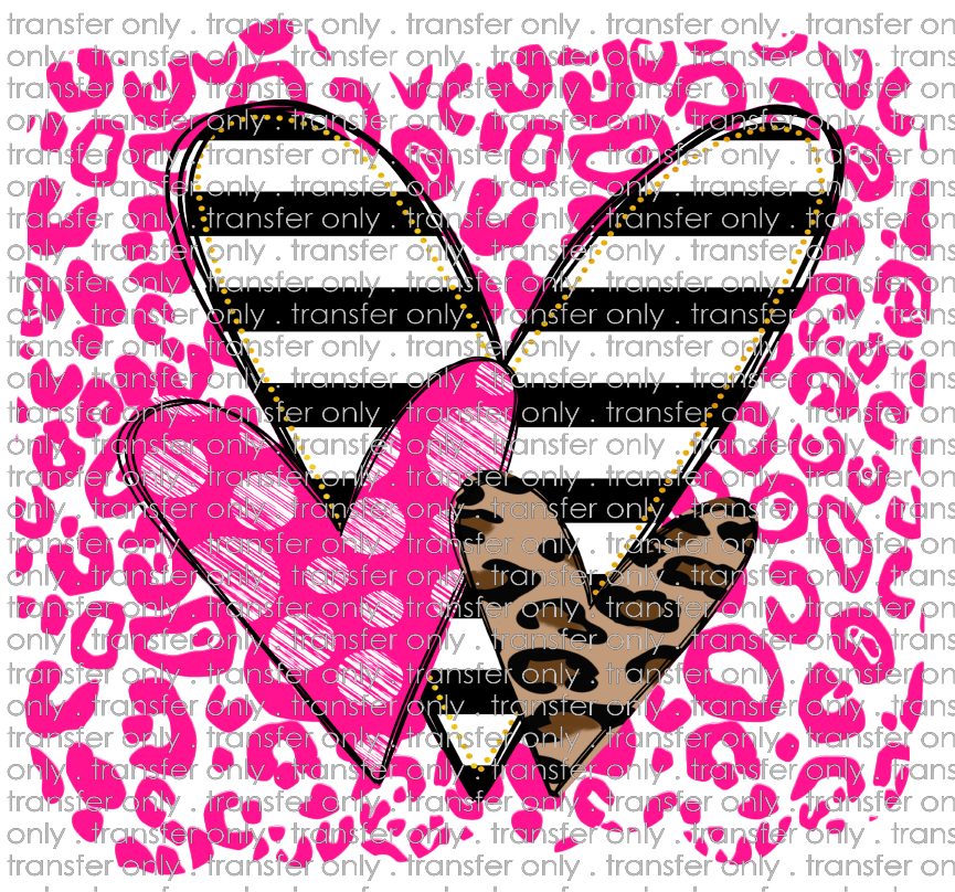 VAL 232 Hearts Pink Leopard Background Stripe Pink Doodle