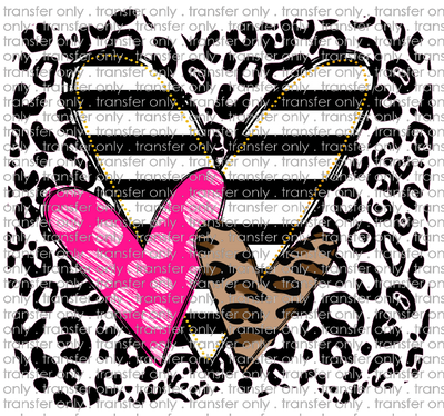 VAL 235 Hearts Black Leopard Background Stripe Pink Doodle